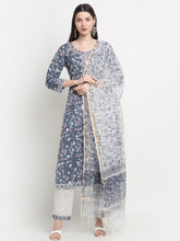 Maluka Women Cotton Blue Hand Block Floral Printed Kurta set