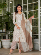 Maluka Women’s Brown Ethnic Rayon Foil Kurta Set with Dupatta