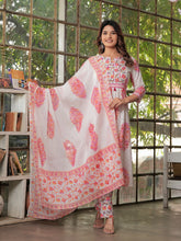 Maluka Women’s White-Pink & White-Green Anarkali Kurta Set with Dupatta