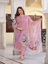 Maluka Women Light Pink Orangza Santoon Digital Printed Kurta Pant Dupatta Set