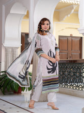 Maluka Women Light Grey Orangza Santoon Digital Printed Kurta Pant Dupatta Set