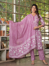 Maluka Women’s Purple, Yellow, Grey & Pink Straight Kurta Set with Dupatta