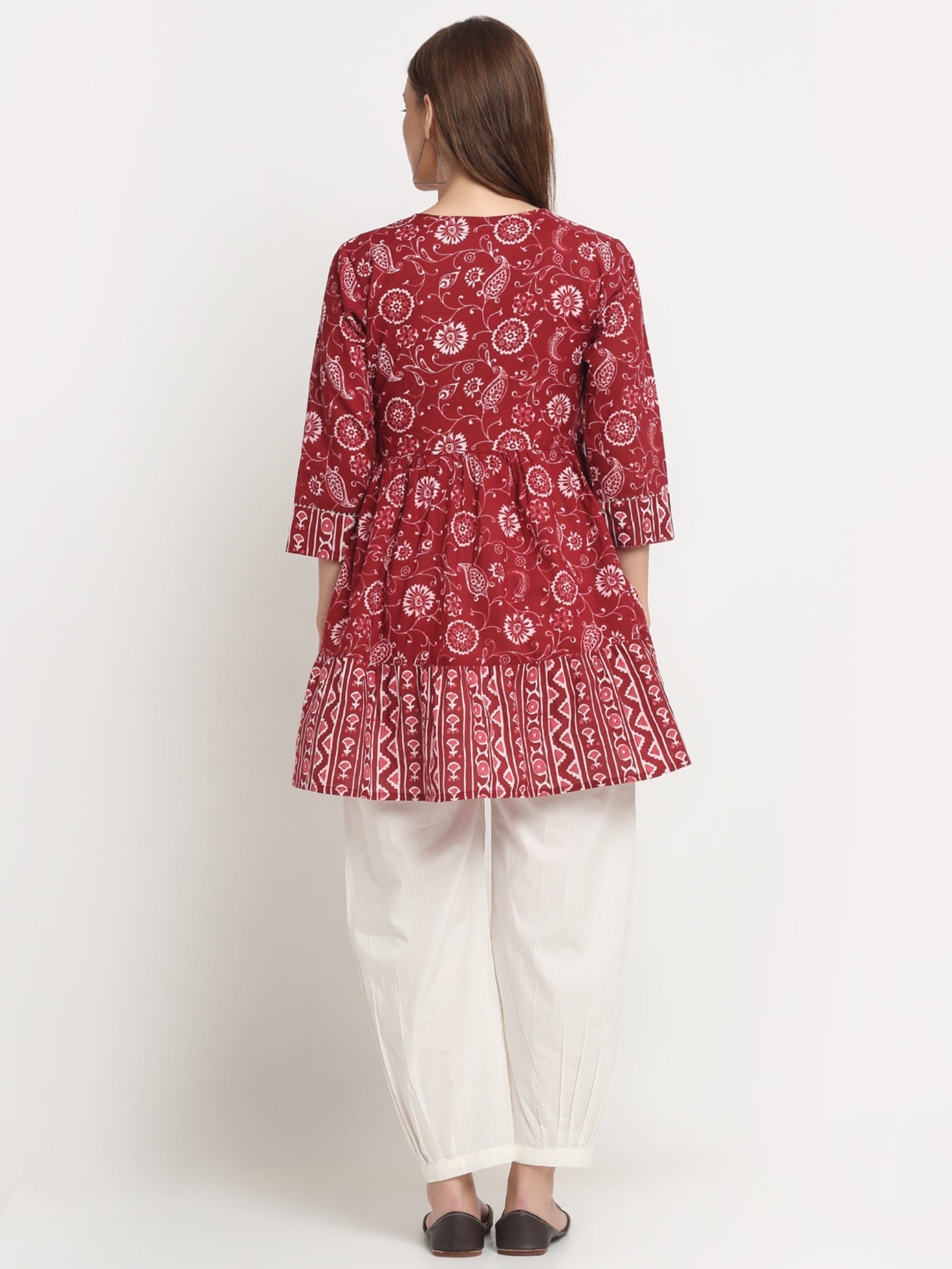 Maluka Women’s Blue & Maroon Floral Cotton Tunic with Sequins & Tassels