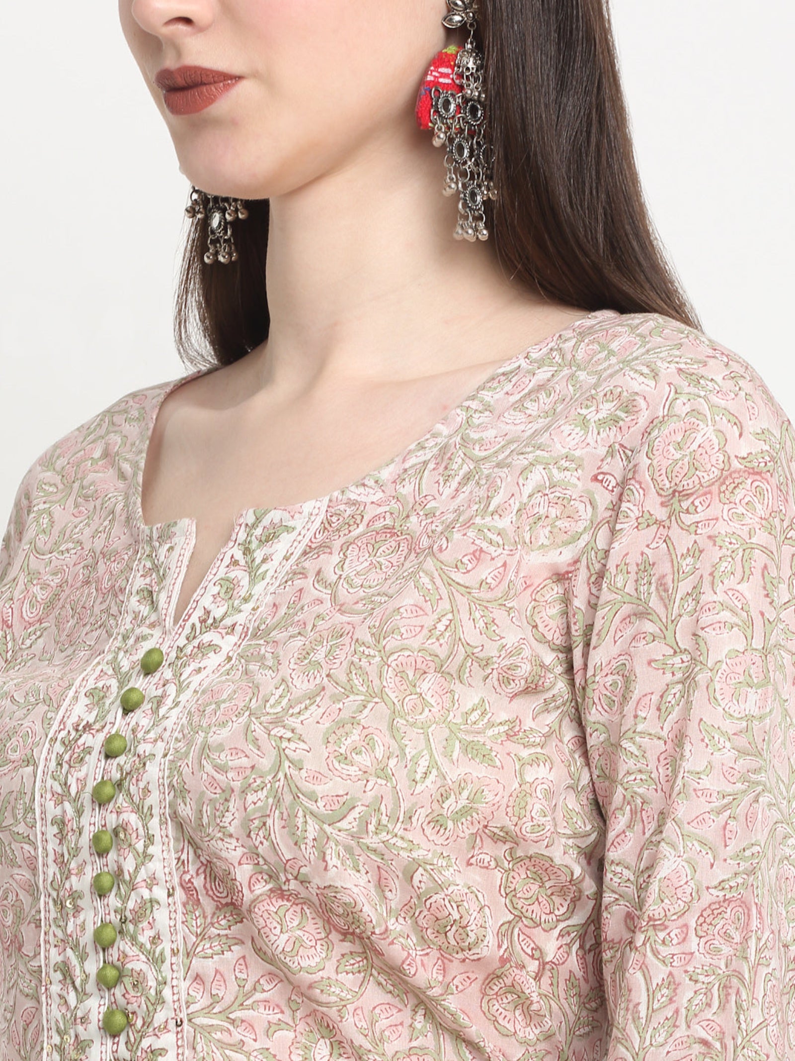 Maluka Women Cotton Peach Hand Block Printed Kurta Set