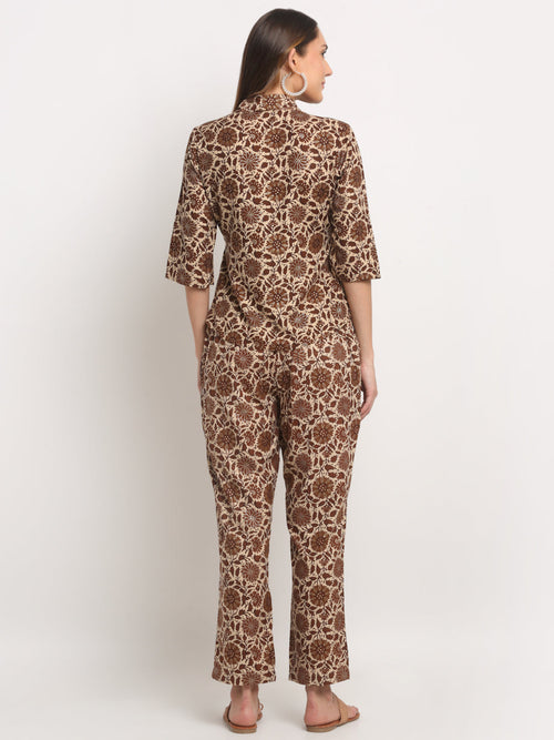 Maluka Women Brown Floral Printed Co-ord Set