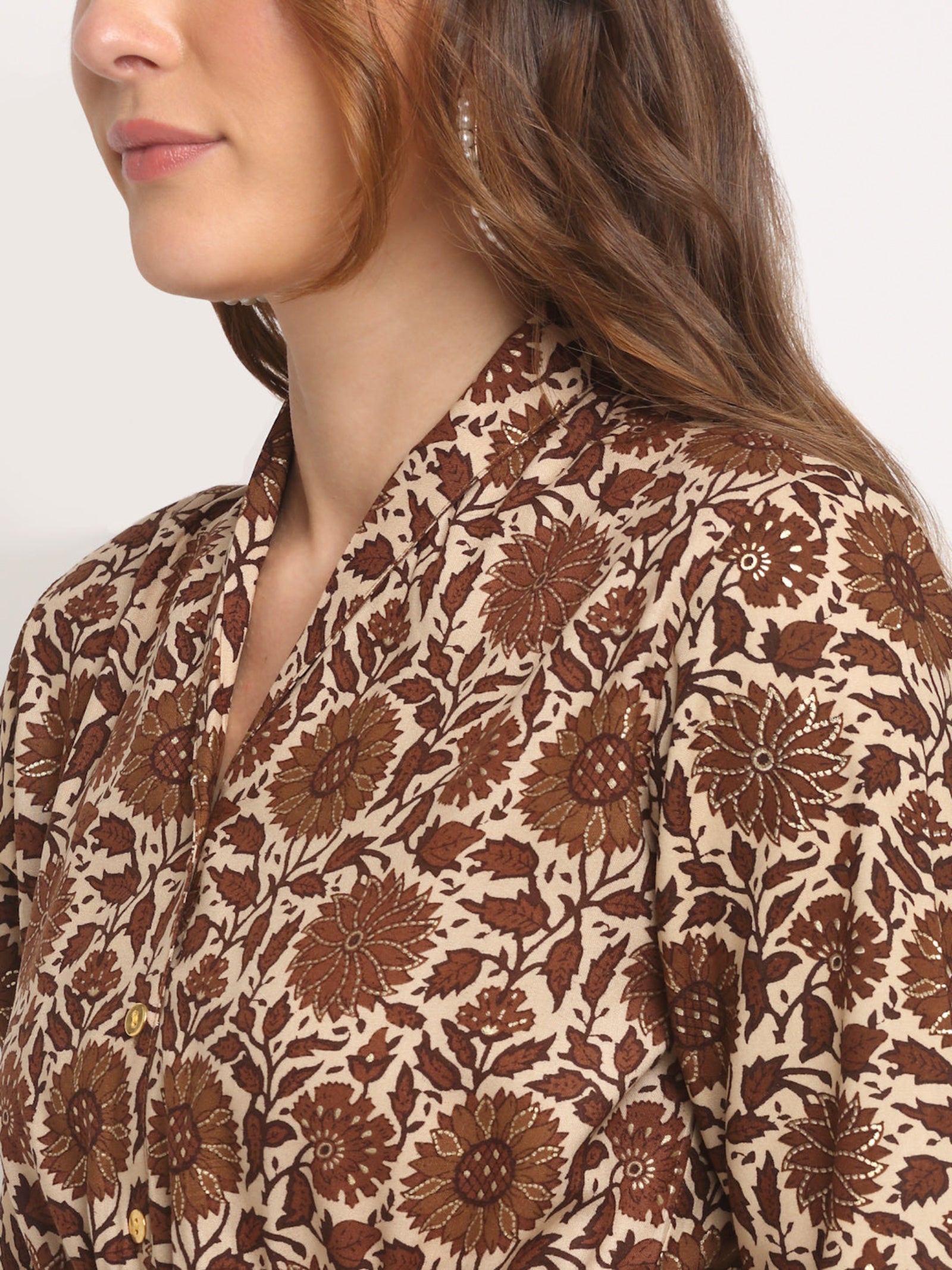 Maluka Women Brown Floral Printed Co-ord Set