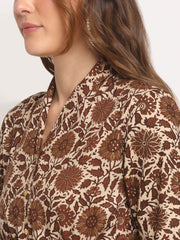 Maluka Women Brown Floral Printed Co-ord Set
