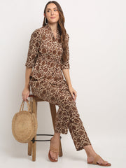 Maluka Women Brown Floral Printed Co-ord Set
