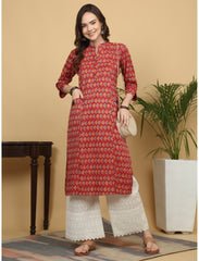 Maluka Women Cotton Kantha Paisley Printed With Tassel Straight Work