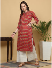 Maluka Women Cotton Kantha Paisley Printed With Tassel Straight Work