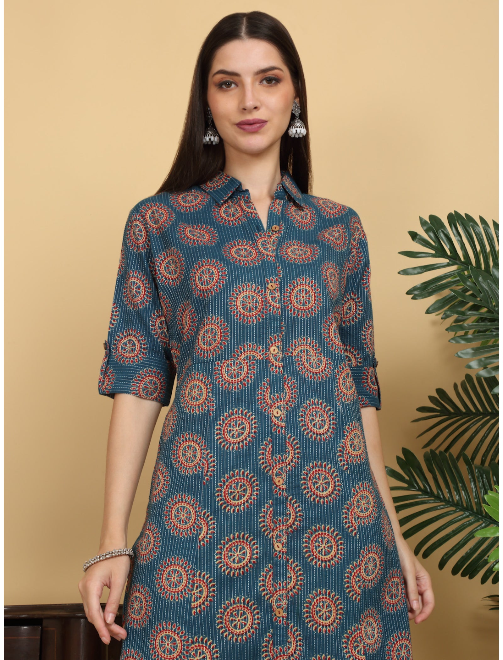 Maluka Women Cotton Kantha Printed Kurta