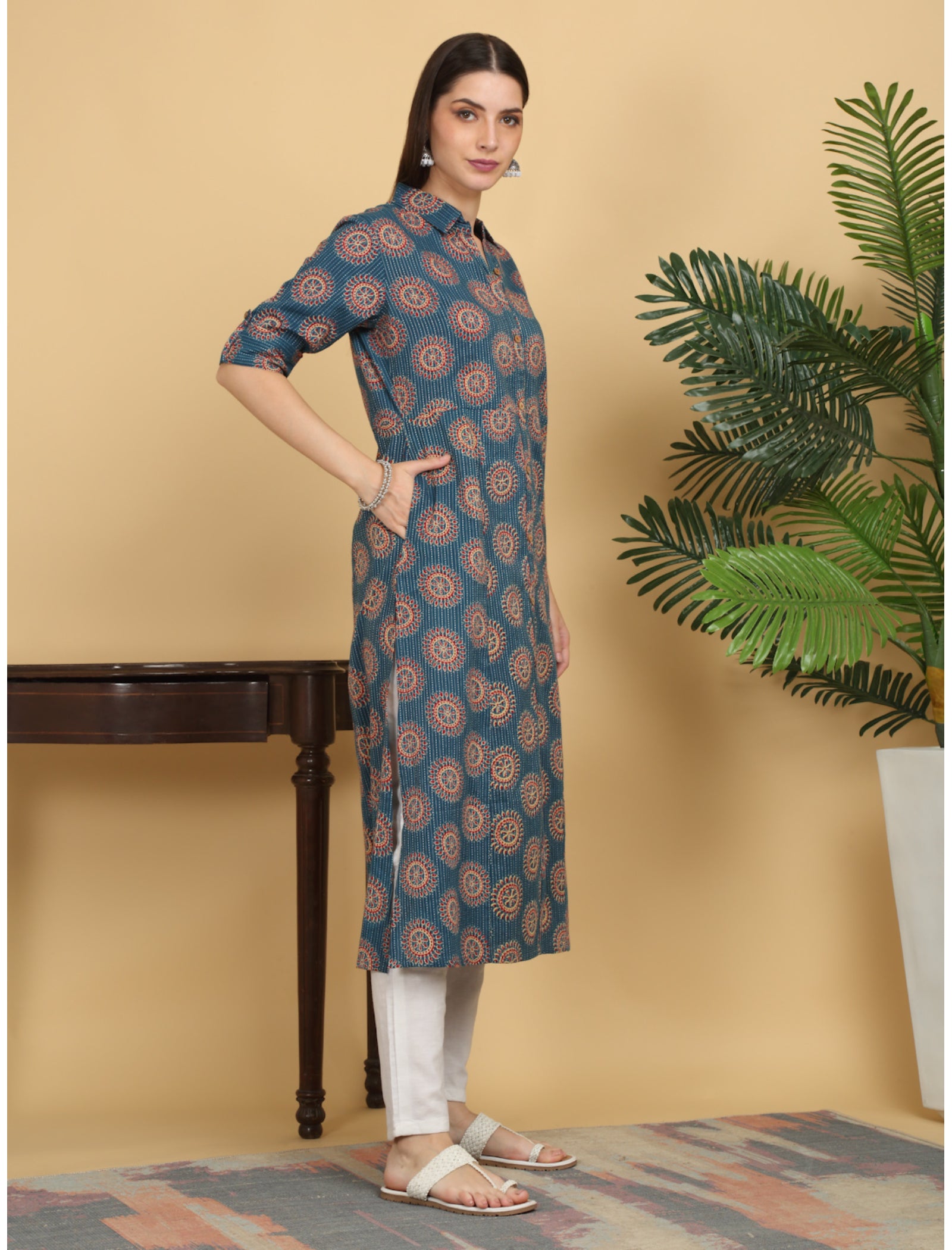 Maluka Women Cotton Kantha Printed Kurta