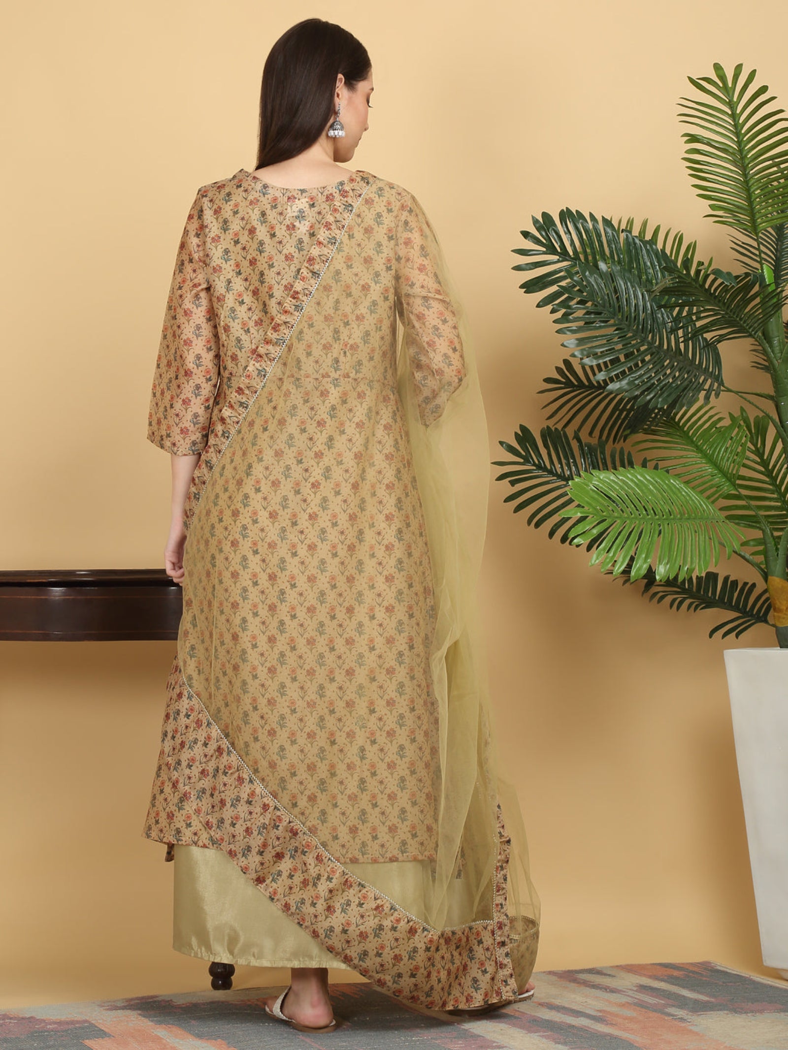 Maluka Women’s Green Floral Print Ankle Length Kurta Set with Dupatta