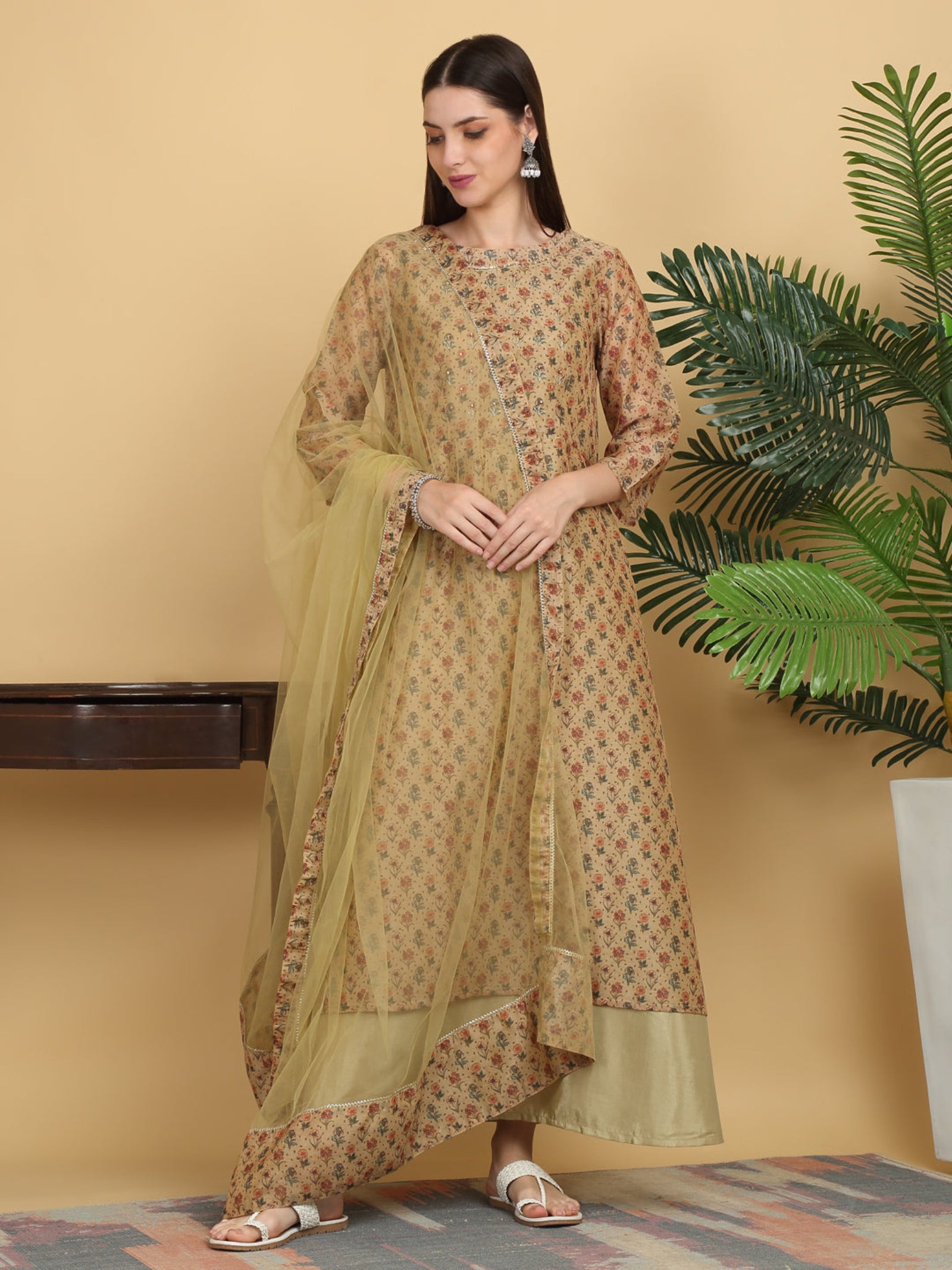 Maluka Women’s Green Floral Print Ankle Length Kurta Set with Dupatta