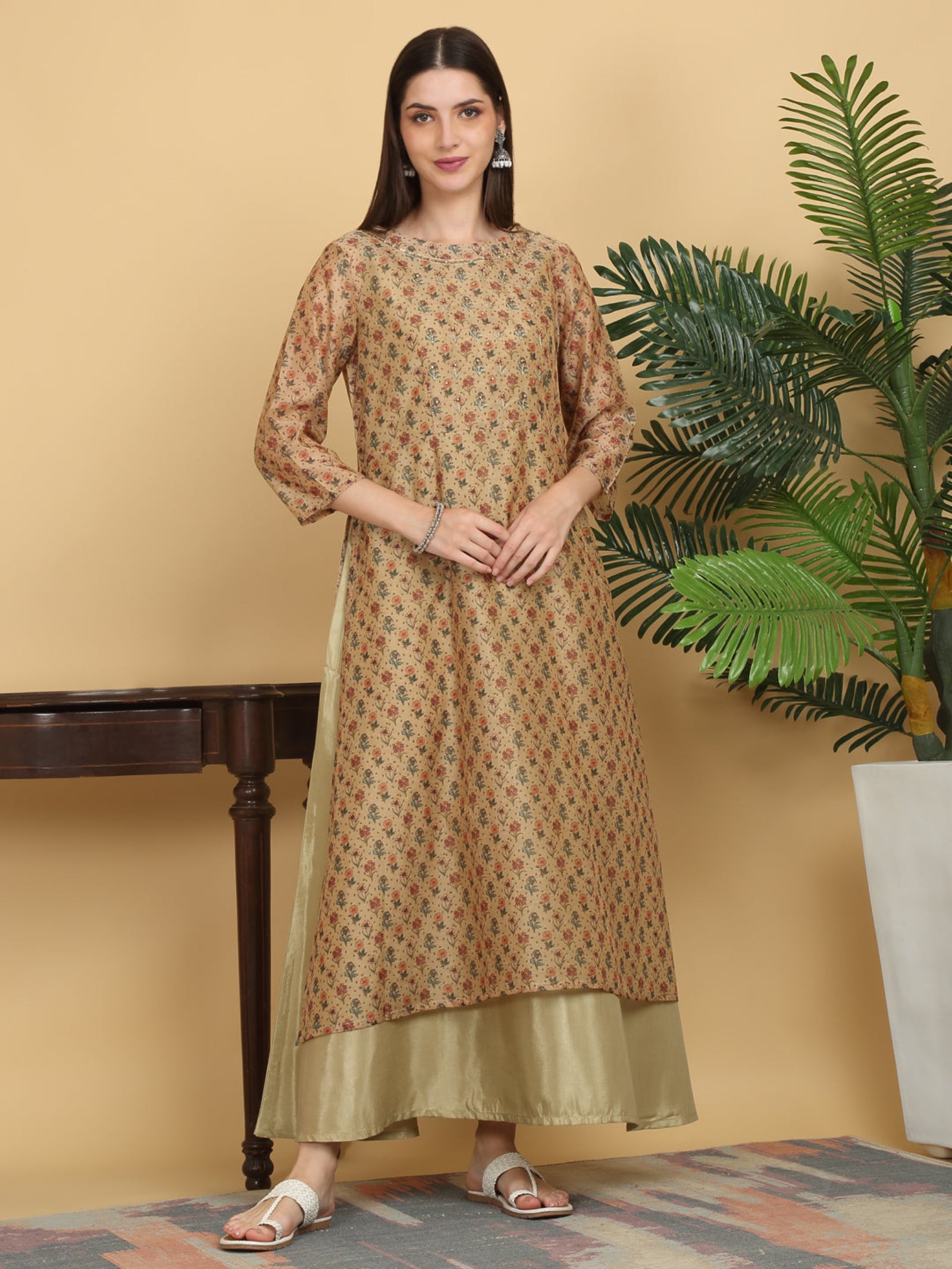 Maluka Women’s Green Floral Print Ankle Length Kurta Set with Dupatta