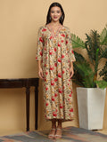 Maluka Women’s Beige Alia Cut Floral Rayon Gown with Sequins & Mirror Work