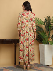 Maluka Women’s Beige Alia Cut Floral Rayon Gown with Sequins & Mirror Work