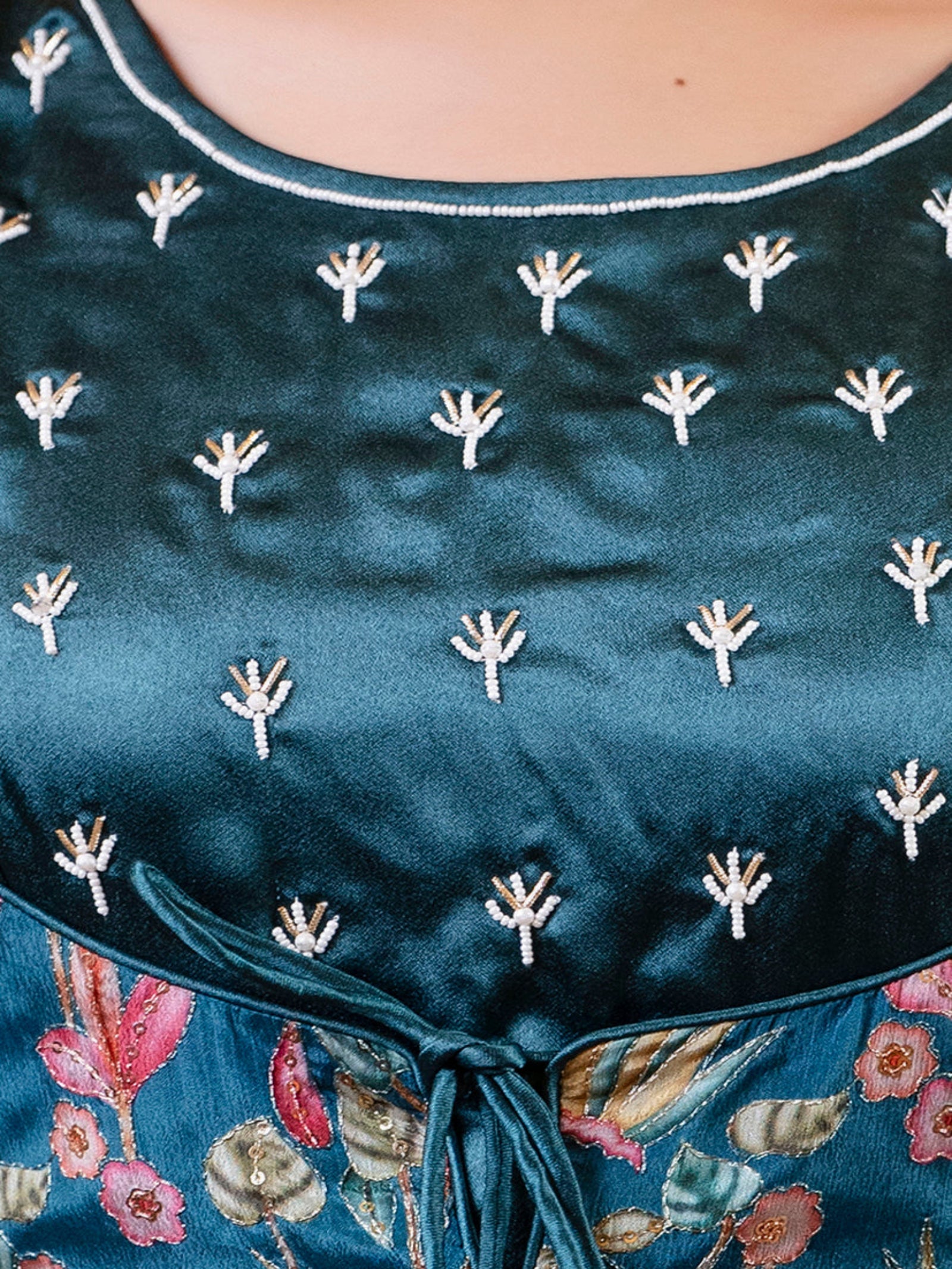 Maluka Women Blue Chinon Emb. Floral Printed Dress Set