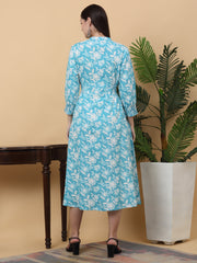 Maluka Women Rayon Floral Printed Mandarin Collar Dress