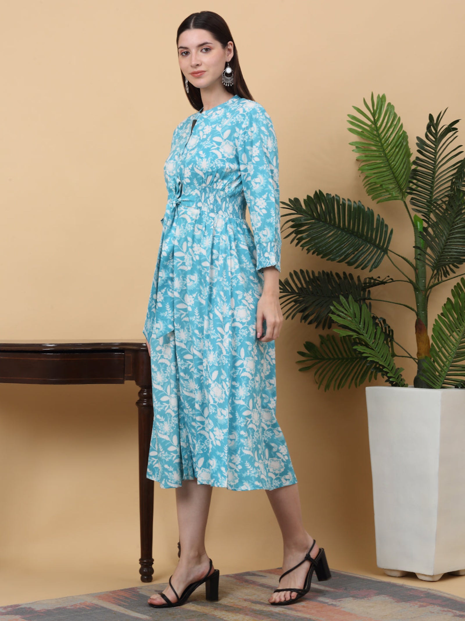 Maluka Women Rayon Floral Printed Mandarin Collar Dress