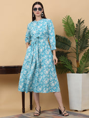 Maluka Women Rayon Floral Printed Mandarin Collar Dress
