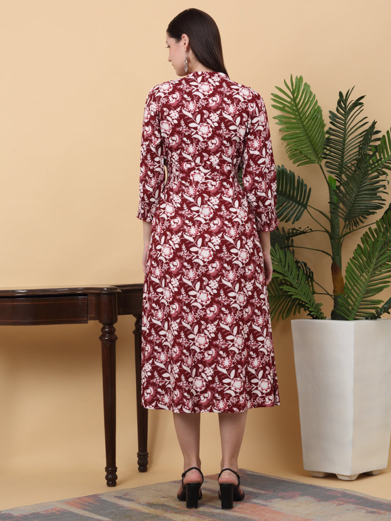 Maluka Women Rayon Floral Printed Mandarin Collar Dress