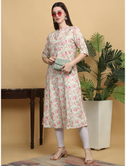 Maluka Women Cotton Floral Printed with Button Work Kurta