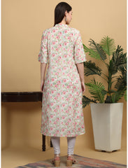 Maluka Women Cotton Floral Printed with Button Work Kurta