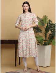 Maluka Women Cotton Floral Printed with Button Work Kurta