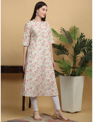 Maluka Women Cotton Floral Printed with Button Work Kurta