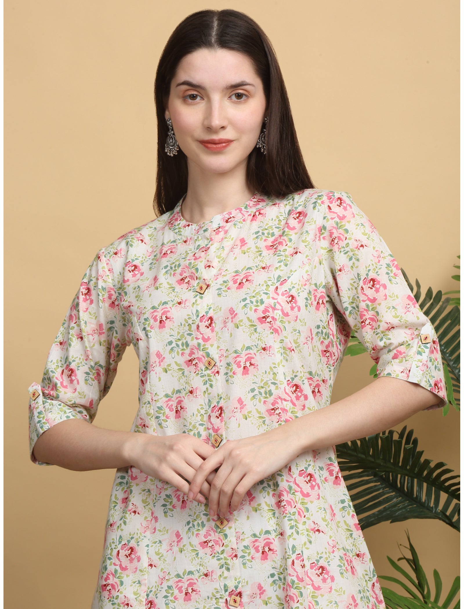 Maluka Women Cotton Floral Printed with Button Work Kurta