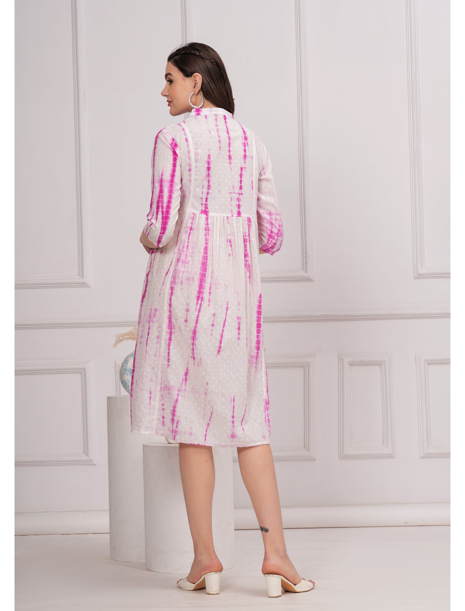 Maluka Women Cotton Shibhori Tie Dye Printed  Embroidery and Mirror Work A-Line Kurta