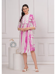 Maluka Women Cotton Shibhori Tie Dye Printed  Embroidery and Mirror Work A-Line Kurta