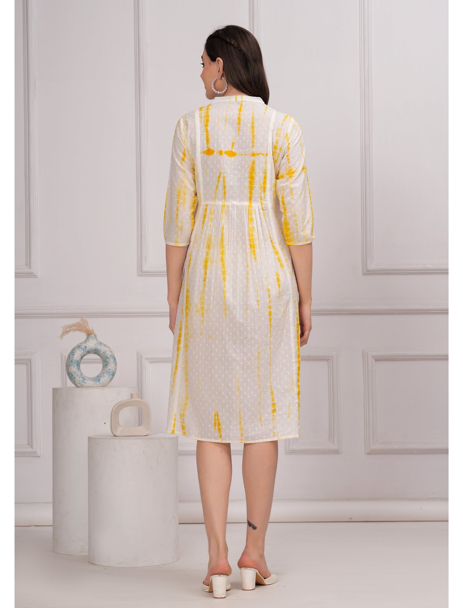 Maluka Women Cotton Shibhori Tie Dye Printed  Embroidery and Mirror Work A-Line Kurta