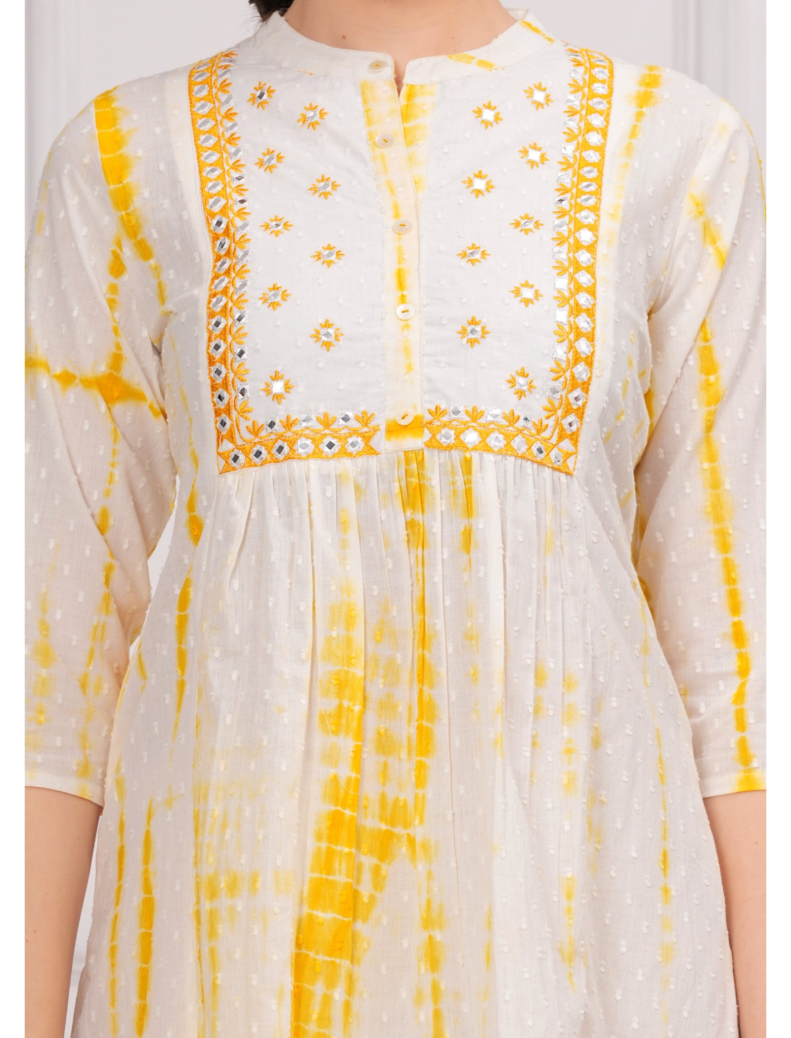 Maluka Women Cotton Shibhori Tie Dye Printed  Embroidery and Mirror Work A-Line Kurta