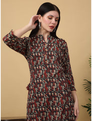 Maluka Women Cotton Kantha Geometric Printed Straight Kurta