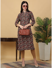 Maluka Women Cotton Kantha Geometric Printed Straight Kurta