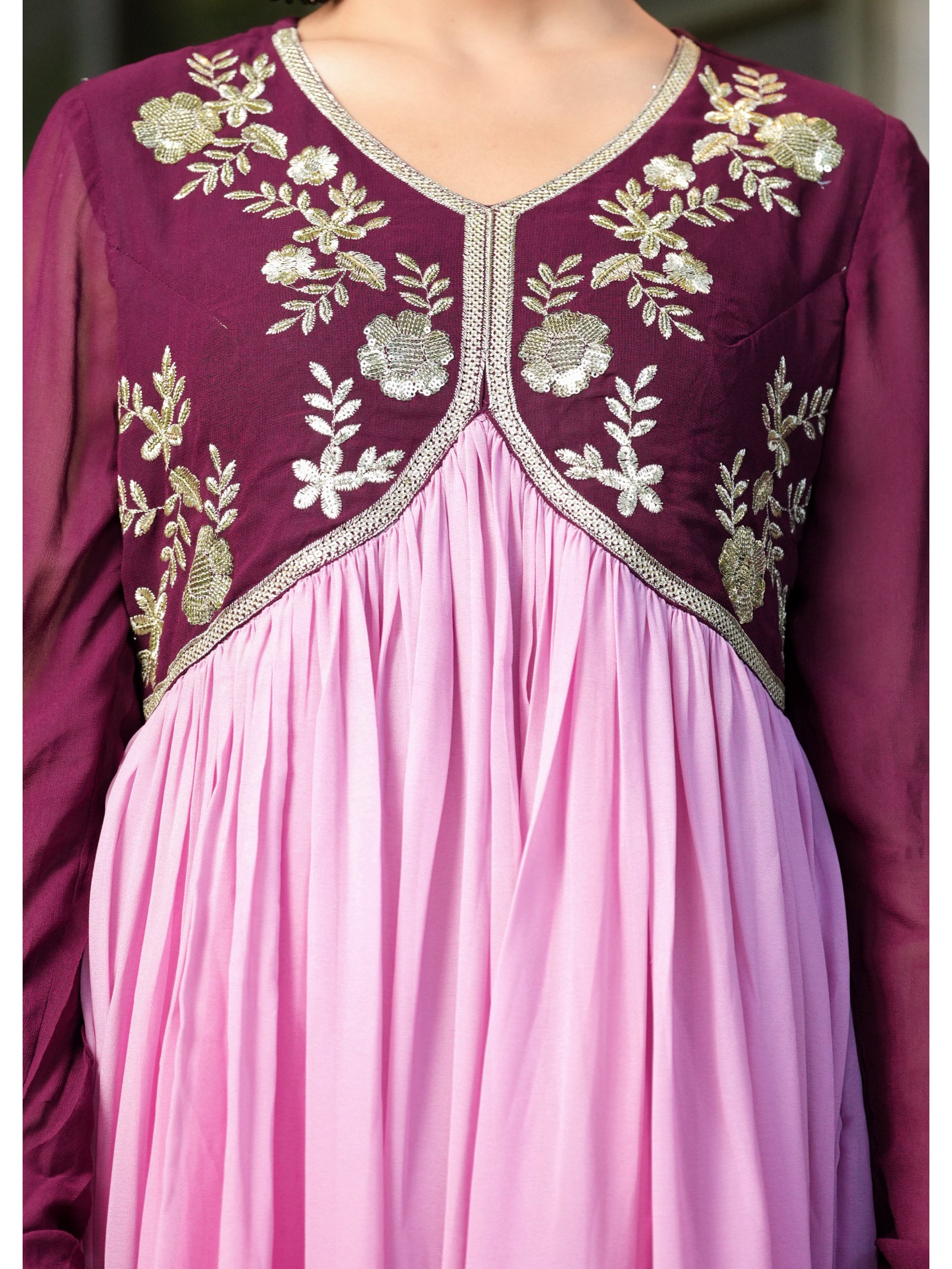 Maluka Women’s Sky Blue, Green & Pink Georgette Embroidered Kurta with Dupatta Set