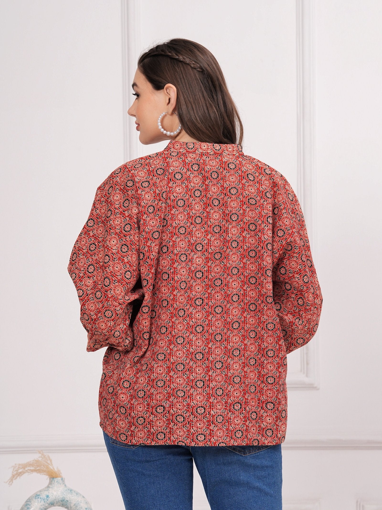 Maluka Women Cotton Katha Printed Top