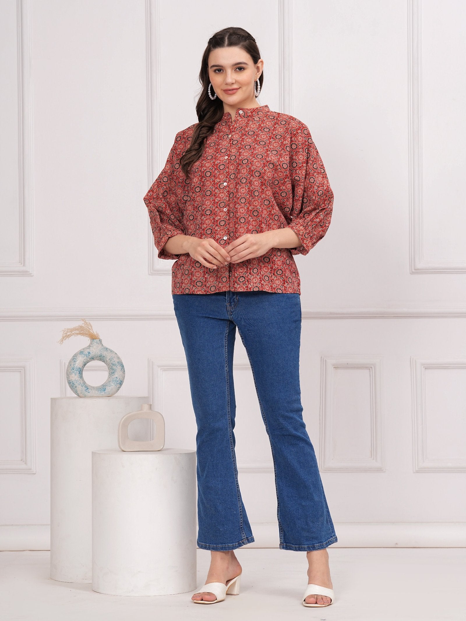 Maluka Women Cotton Katha Printed Top