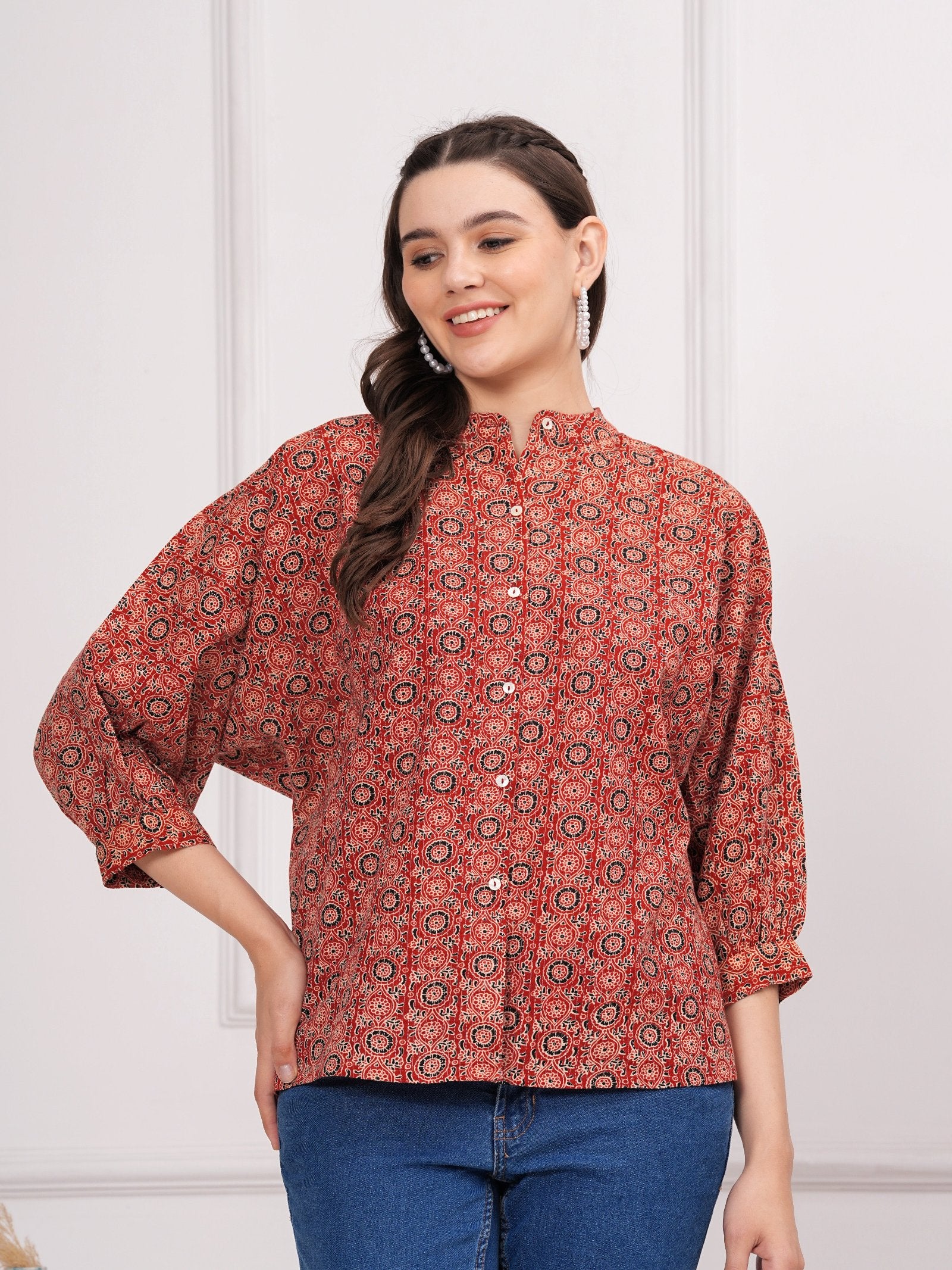 Maluka Women Cotton Katha Printed Top