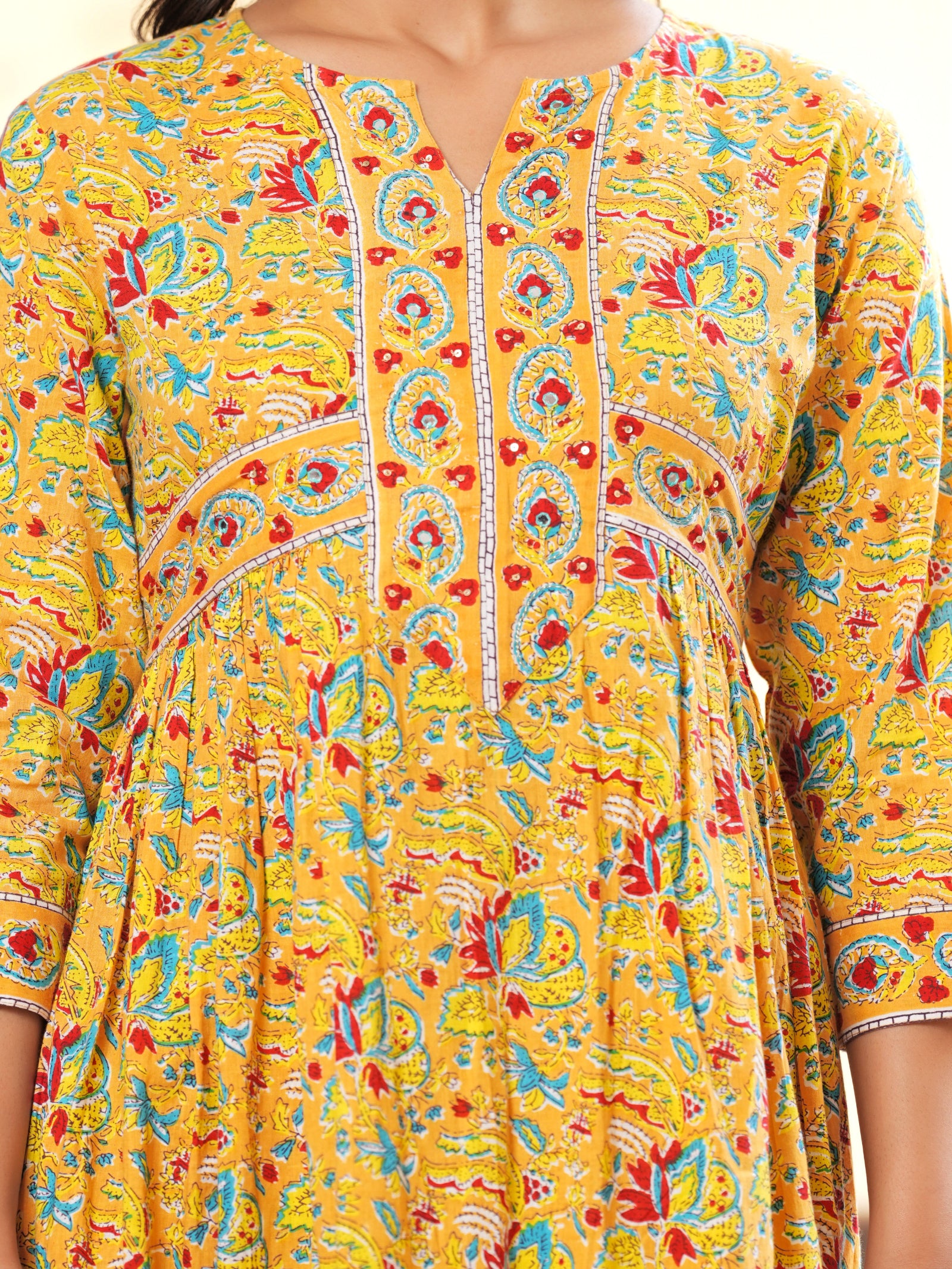 Maluka Women’s Yellow Floral Cotton Kurta Set with Dupatta