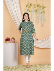 Maluka Women Rayon Floral Printed with Button and Tassel Straight Kurta