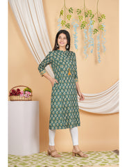 Maluka Women Rayon Floral Printed with Button and Tassel Straight Kurta