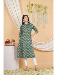 Maluka Women Rayon Floral Printed with Button and Tassel Straight Kurta