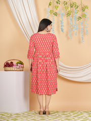 Maluka Women’s Red Floral Rayon A-Line Kurta with Sequins