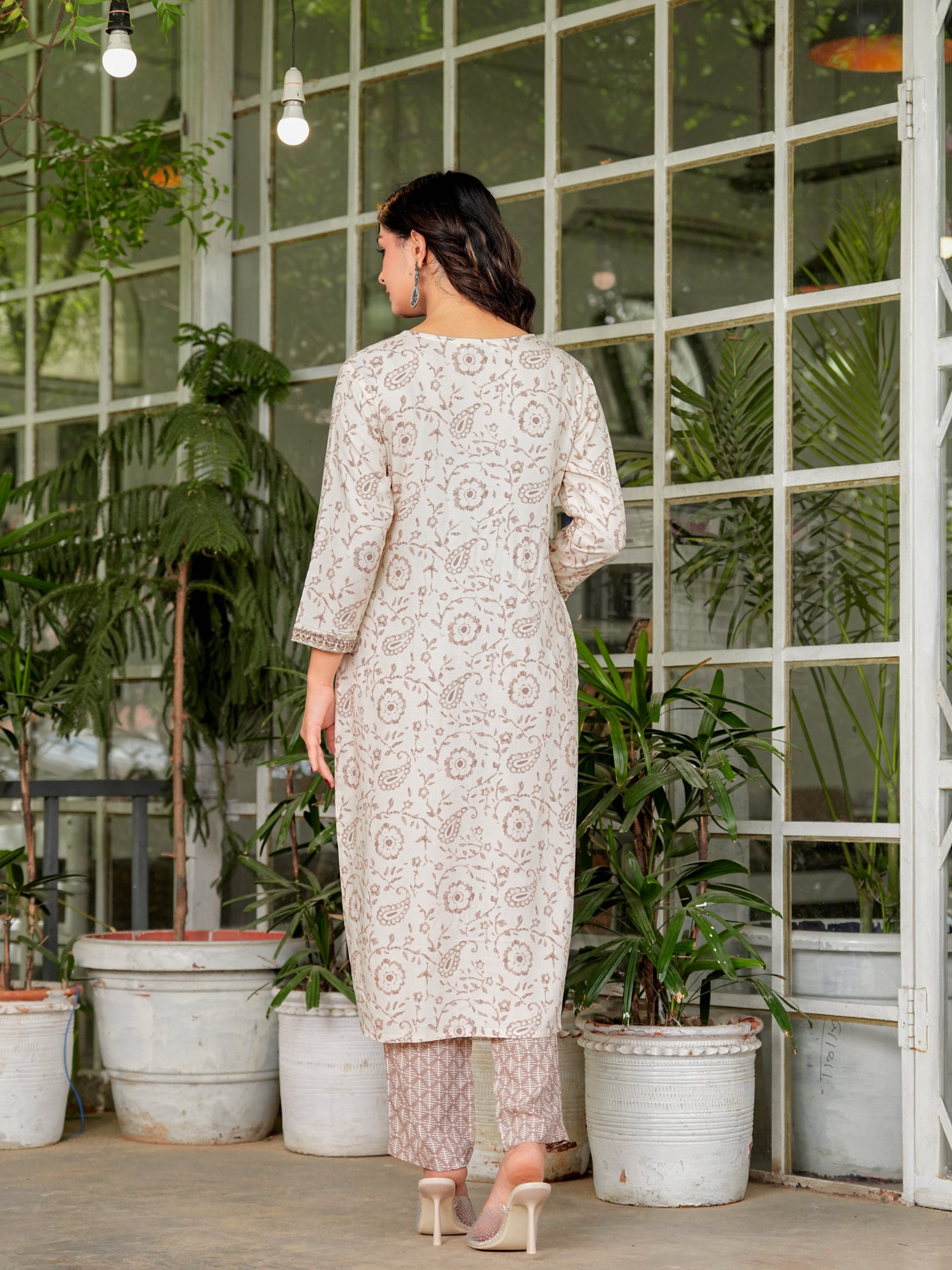 Maluka Women’s Brown Ethnic Rayon Foil Kurta Set with Dupatta