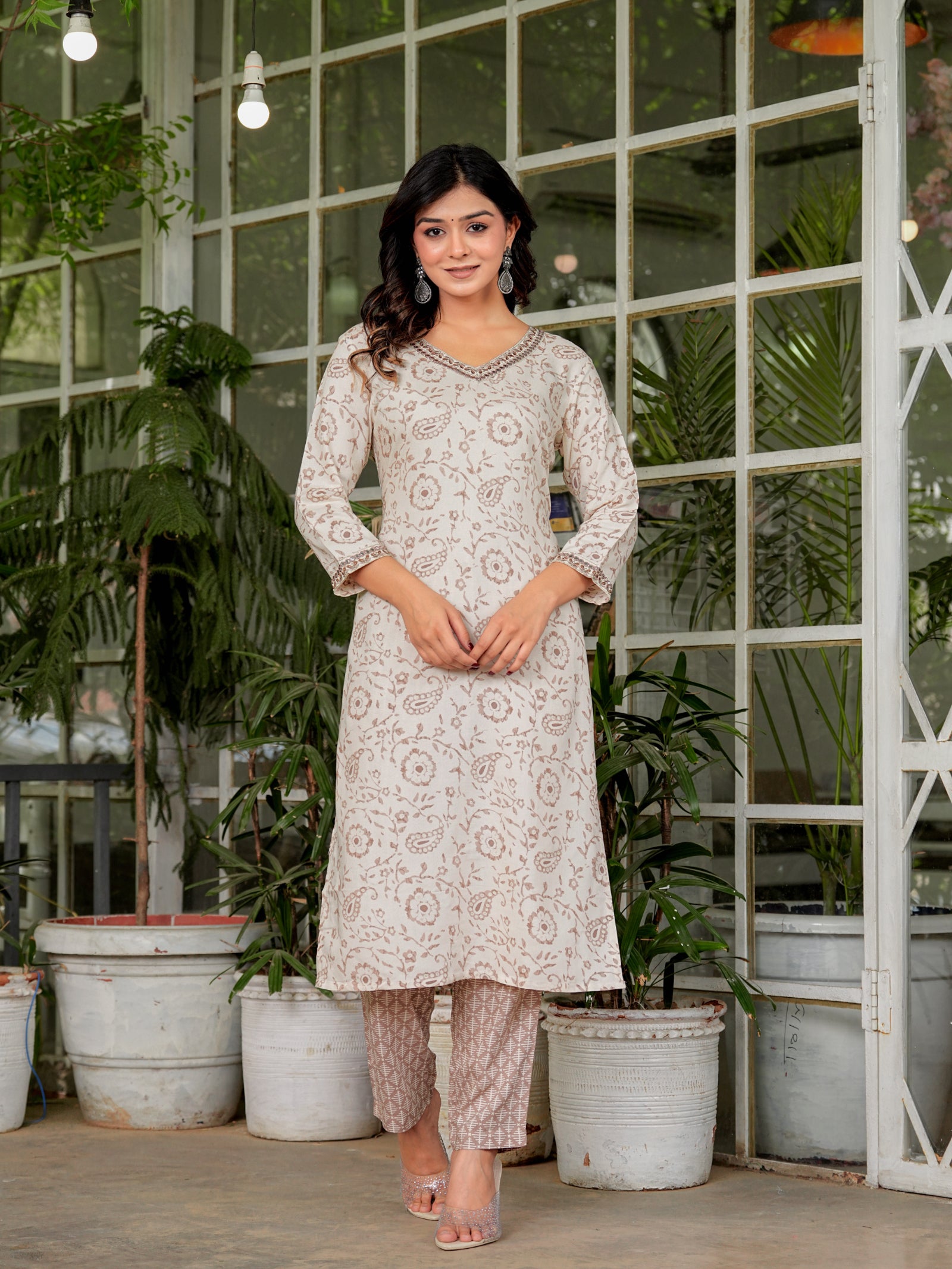 Maluka Women’s Brown Ethnic Rayon Foil Kurta Set with Dupatta