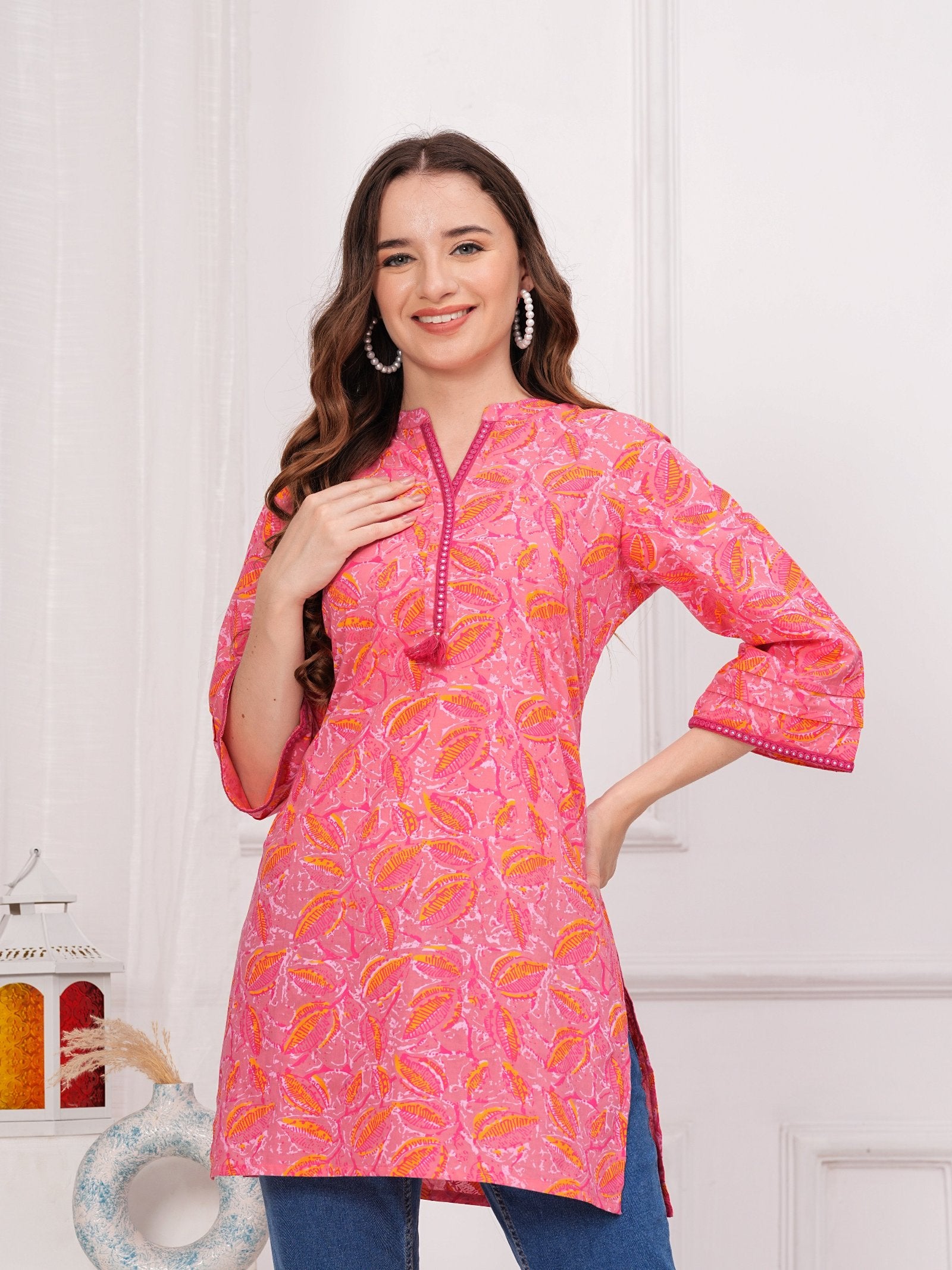 Pink Floral Printed Straight Kurta