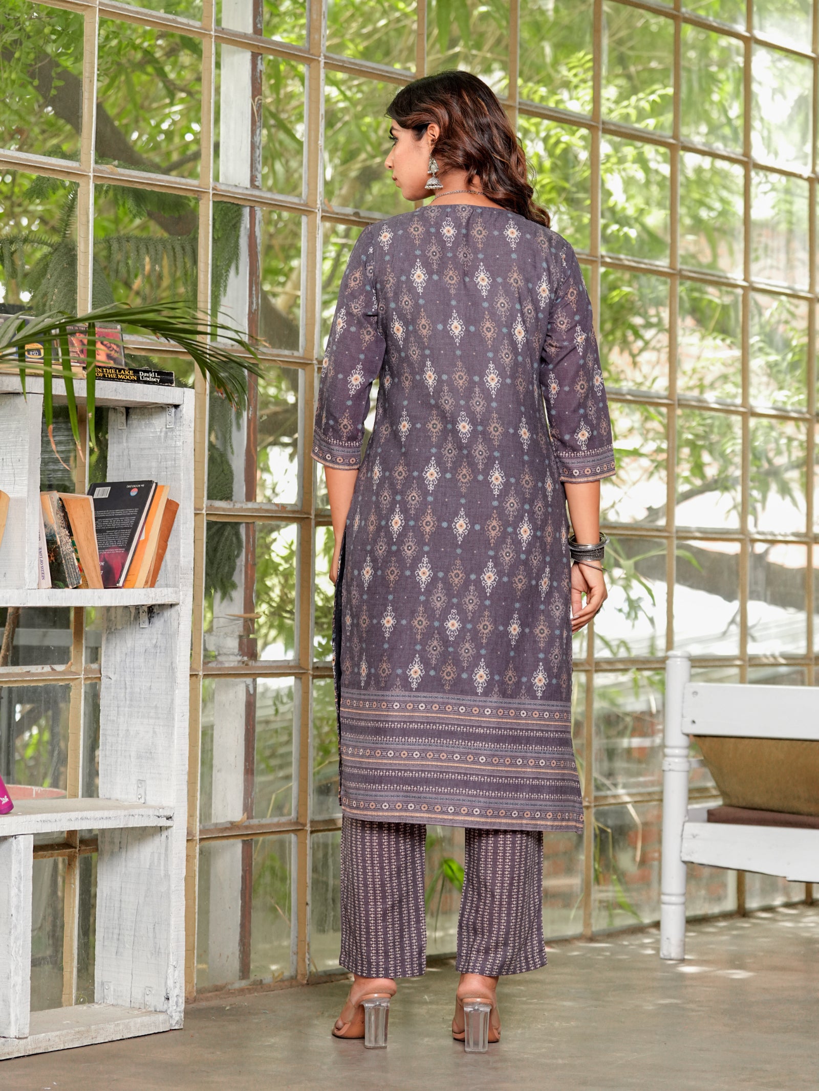Maluka Women’s Brown & Teal Ethnic Cotton Schiffli Kurta Set